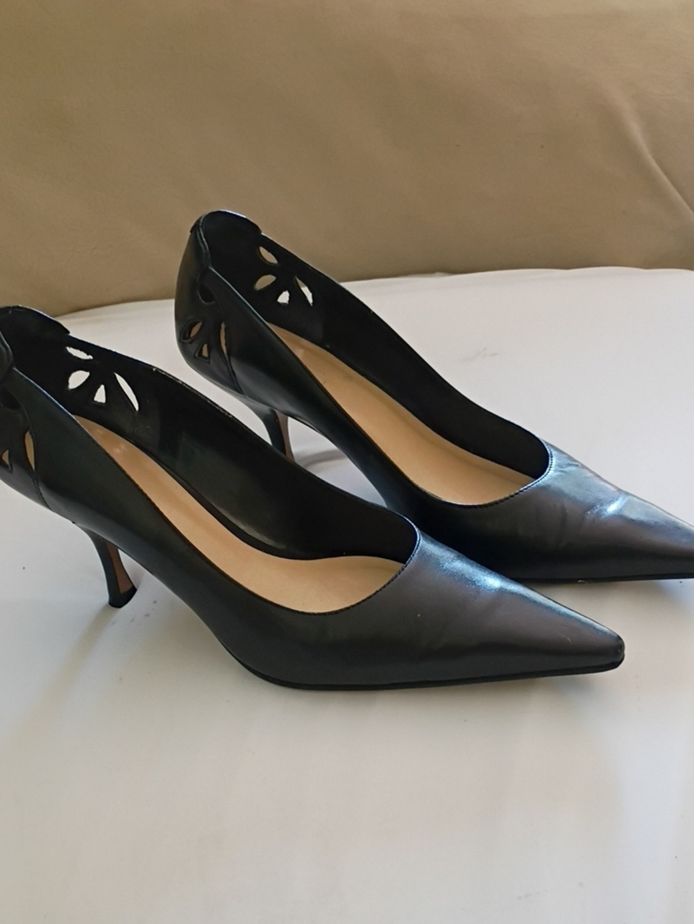 LOFT Black Pointed Toe Kitten Heel Pumps with Cutout Detail